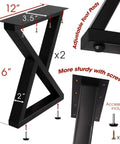 Beefy 16 Inch Heavy-Duty Metal Table Legs Set Of 2 Black With Double Triangle Z Shape Design, includes screws and foot pads