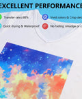 Vivid color transfer on t-shirt using 8.5x11 Sublimation Paper 150 Sheets 105G High Ink Release For Tumblers Mugs And T Shirts