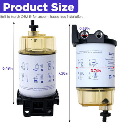 Marine Fuel Water Separator Kit For Outboard Motors Fits Yamaha And Mercury Marine With Brass Fittings Three Eighth Inch Barb To One Quarter Inch NPT Replaces B32013 35-60494-1 18-7932-1 18-17928 35-809097