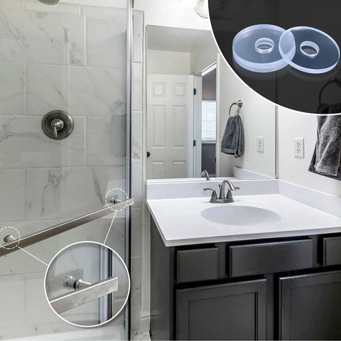 Clear Plastic Washers Three Quarters Inch Spacers One Sixteenth Inch Thick Twenty Pack For Glass Shower Door Handles And Towel Bar Hardware in use
