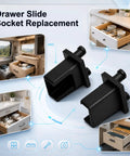 Heavy Duty 2 Pack Drawer Slide Socket Replacement Kit for cabinet repair, featuring sturdy black steel connectors for smooth drawer operation.