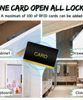 Smart RFID Drawer Lock For Cabinets And Drawers With Hidden Digital Bluetooth RFID Cabinet Lock shown in various furniture setups