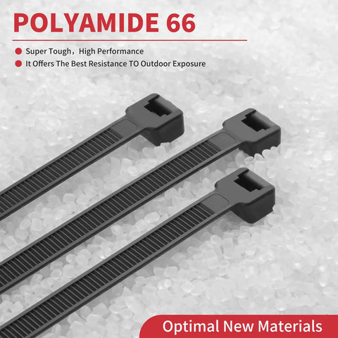 Heavy Duty Zip Ties 500 Pack Black Cable Ties In 8, 12, 14, 18 Inch Sizes, Ultra Strong 220 Lb Tensile Strength, Industrial Plastic Tie Wrap For Indoor Outdoor Cord Management And DIY Projects on white background