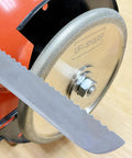 Pro CBN Grinding Wheel For Sharpening Bread Knife Serrations With Steel Adapter Arbor Reliable Rotary Tool showcasing serrated edge.