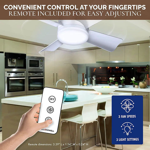 Slick Socket Ceiling Fan With Blazing Led Bulb And E26 Screw Base Mini Light Fixture For Bedroom Kitchen Living Room Or Balcony in modern kitchen setting with remote control.