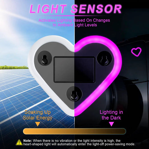 Pink Heart Shaped Car Interior Ambient Light For Windows With 5 Modes Type C And Solar Charging Easy Suction Cup Install