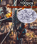 100pcs Alloy Cable End Caps Silver for Road and Mountain Bike Cables End Crimps with bicycle rear wheel in background