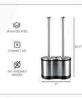 Heavy Duty Toilet Plunger and Brush Combo for Freestanding Stainless Steel Bathroom with compact set dimensions.