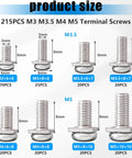 Heavy Duty Terminal Block Screws Kit 215 Pieces M3 M3.5 M4 M5 Nickel Plated With Square Washers For Electrical Panels