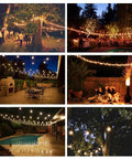 Outdoor string lights illuminating patio and backyard with cozy ambiance, 48 ft RGBW LED, low voltage, shatterproof bulbs, heavy duty