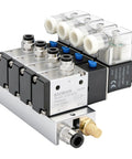 4 Station Solenoid Valve Manifold 12V DC 3 Way 2 Position Pneumatic Air Valve With Four Solenoids, manifold base, mufflers
