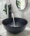 Dope Matte Black Vessel Sink Set With Faucet And Pop Up Drain, 12.8 Inch Round Ceramic Above-Counter Bathroom Sink in use