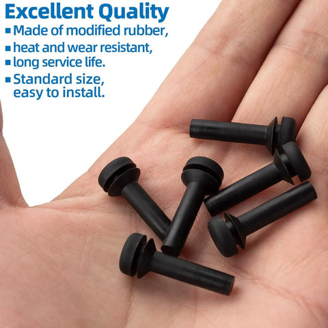 Grate Rubber Feet Replacement for Gas Stove Burners, heat-resistant pads shown in hand, made of modified rubber, 6 pack.