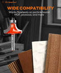 Pro Grade 7 Piece Top Bearing Roundover Router Bit Set With Quarter Inch Shank Carbide Inserts and wood board samples