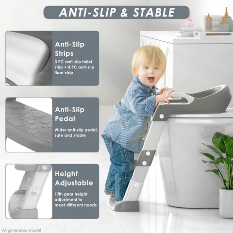 Toddler Potty Training Seat With Height Adjustable Step Stool Ladder Featuring Built Tough Anti Slip Wide Steps Integrated Splash Guard And Secure Safety Handles For A Smooth Zero Fuss Potty Victory