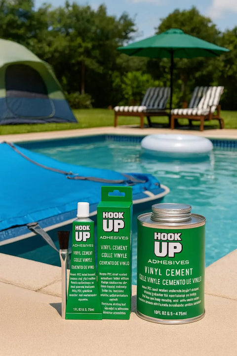 Go To Vinyl Cement Adhesive Heavy Duty Waterproof Fast Dry Bond for pools and inflatables by poolside