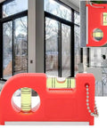 Rcniso Spirit Level Bubble Measuring Instrument for Home 2 Pieces Mini Magnetic Gradient with High Precision for Family Life ABS + TPR + Aluminum Frame in use next to large glass windows.