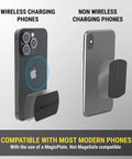 Image showing Rock Solid Magnetic Car Phone Holder With Kickass Magnet For Iphone And Android mounted on both wireless and non-wireless phones.