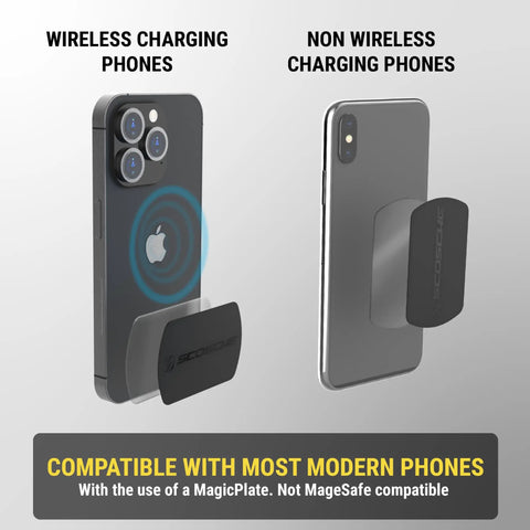 Image showing Rock Solid Magnetic Car Phone Holder With Kickass Magnet For Iphone And Android mounted on both wireless and non-wireless phones.