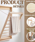 Wall Mounted Foldable Drying Rack With Sturdy Wood Rod, Space Saving Laundry Clothes Hanger For Bathroom Or Mudroom, No Sweat Home Organization Game Changer You Will Love, showcasing quality pine wood and foldable design