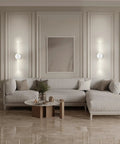 Luxurious living room with Gold Bubble Crystal Wall Sconce With LED Vanity Light, Dimmable Brass Finish Bathroom Wall Lamp Over Mirror.
