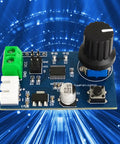 Straight Up Dual Channel SG90 Servo Control Motor Driver Board For Pluggable Robot Arm Projects And Smooth RC Steering Gear Debugging Setup Game Changer close-up with control knob and connectors.