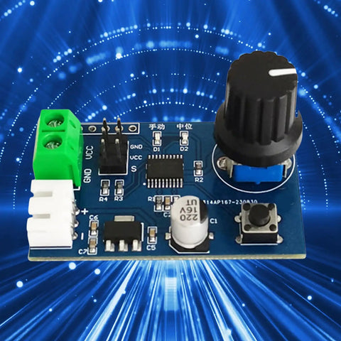 Straight Up Dual Channel SG90 Servo Control Motor Driver Board For Pluggable Robot Arm Projects And Smooth RC Steering Gear Debugging Setup Game Changer close-up with control knob and connectors.