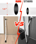 Comparison showing the Two In One Door Security Bar And Sliding Patio Door Stopper Jammer with larger 1.5-inch pipe size against a smaller version, installed on doors.
