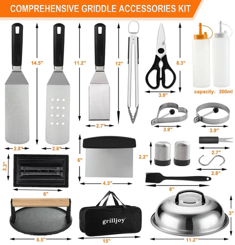 Pro Grade Griddle Accessories Kit With Smash Burger Press Extra Thick Spatula And Turners 38-Piece Flat Top Grill Tools Pack