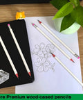 25 Pack Value Woodcase Pencils With Erasers Pre Sharpened Hexagon Graphite 2B For Home And Office Writing Includes Free Sharpener White Great For School Work And Everyday Note Taking, shown with floral sketch and sharpener