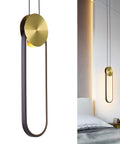 Black And Gold LED Pendant Light With Minimalist Oval Design 10W Warm White Single Hanging Fixture in modern bedroom setting.