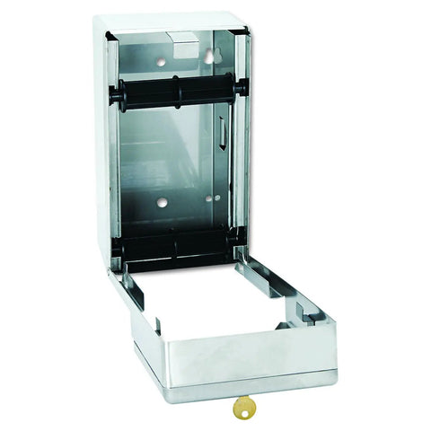 Stainless Steel 2 Roll Bath Tissue Dispenser For Public Restrooms Satin Finish 6.5 X 6.5 X 11.5 In Theft-Resistant Open View