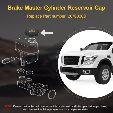 Diagram showing Dot 3 Brake Fluid Cap Replacement for Master Cylinder Reservoir, vehicle on side