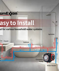 Diagram showing Instant Hot Water Recirculating Pump Kit For Tank Heaters Featuring Integrated Timer and Thermal Bypass Valve with household plumbing.