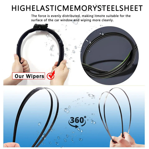 No Sweat Swap Slick Sweep Windshield Wiper Blades Replacement Fit For Model S 2012 2025, showing flexible design and natural rubber material.