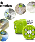 Two green 6-in-1 pressure washer nozzles with 1/4 inch quick-change, 4000 psi; close-up of the nozzle head