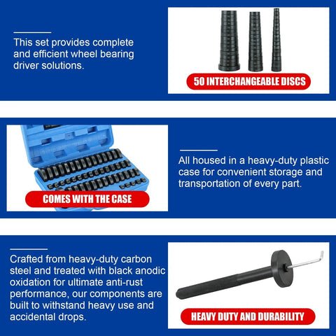 NYXOVA 52-in-1 bushing driver tool set with 50 discs in blue case; heavy-duty carbon steel components.