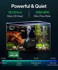 VIVOSUN submersible water pump, black housing, 1050 GPH, shown inside a planted freshwater aquarium