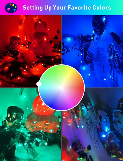 RGB Fairy String Lights 33ft With 66 LEDs App Control 44 Modes Color Changing Music Sync Waterproof Halloween decor.