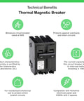 Snappy 60 Amp Mini Circuit Breaker Two Pole 120 240V AC With 10KA Trip Rating Direct Plug Mount, compact design, UL listed, for high demand appliances.