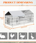 Heavy Duty Metal Chicken Coop With Waterproof And Anti UV Cover No Fuss Portable Chicken Run For Yard Poultry Cage Hen House For Backyard Farm Use 86 Inch Long By 40 Inch Wide By 40 Inch High Rust Resistant Epoxy Coated Frame Ground Nails Included, product dimensions illustration.