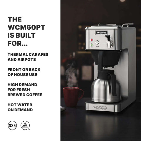 Cafe Deco Automatic Or Pour Over Thermal Carafe Coffee Brewer with Built In Pour Over and Auto Refill next to red cup.