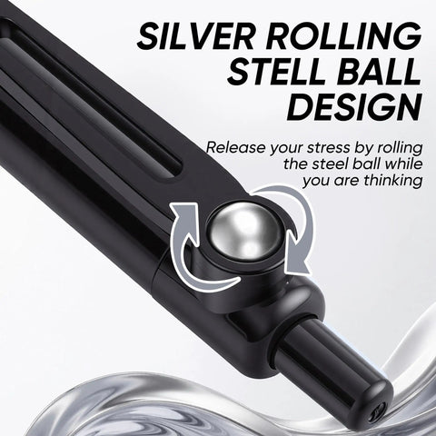 12 Pack Gel Pens 0.7mm Medium Point Black Ink With 6 Extra Refills Retractable Silent Click Fidget Design silver rolling ball