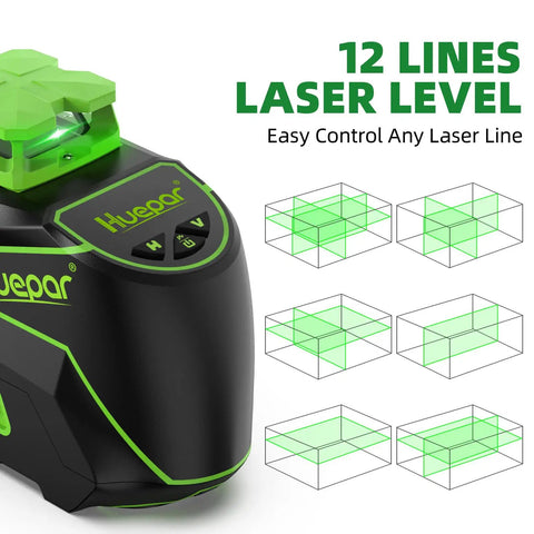 3 X 360 Cross Line Laser Level 3D Self Leveling With Green Beam showing 12 line laser layout