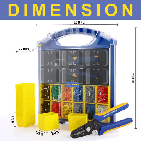 Ferrule Crimping Tool Kit With Wire Stripper, 2500 Pcs Ferrule Terminals, AWG 23-7 And AWG 22-7 End Terminals in blue case
