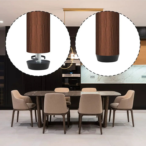 16 Pack Adjustable Wood Furniture Levelers With One Quarter Inch Twenty Thread Inserts installed on table legs in dining room