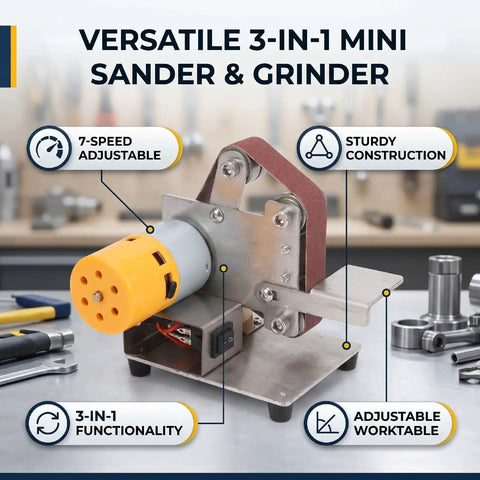 Fafeicy 3 In 1 Mini Belt Sander With Adjustable Speed Electric Bench Grinder For Metal Wood And Jewelry Polishing Station.