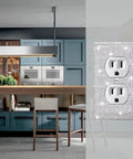 6 Pack Sparkling Rhinestone Wall Plate Covers For Light Switches And Outlets, Silver Bling Decor in modern kitchen setting