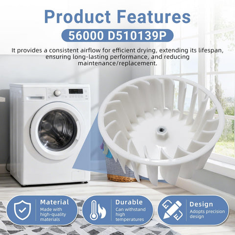 Washer Dryer Blower Wheel Assembly Replacement Fits Alliance And Similar Units 56000 510139 14218925 56000P D510139 R0603532 TU21426 TU21652 Beef Up Airflow And Drying Performance Reduces Noise And Improves Cloth Drying