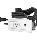 Radiant Furniture Power Center With USB And Switch, Recessed Power Strip, 2 Outlets, Type A USB Port, 10 Foot Cord, White Finish